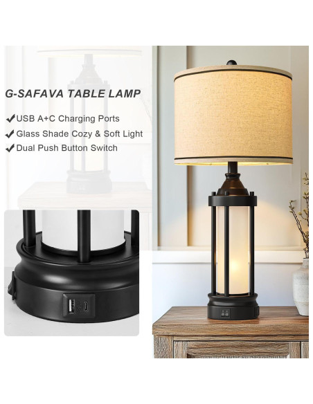 Juego de 2 Lámparas de Mesa G-SAFAVA 63.5 cm con USB Negra