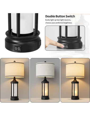 Juego de 2 Lámparas de Mesa G-SAFAVA 63.5 cm con USB Negra