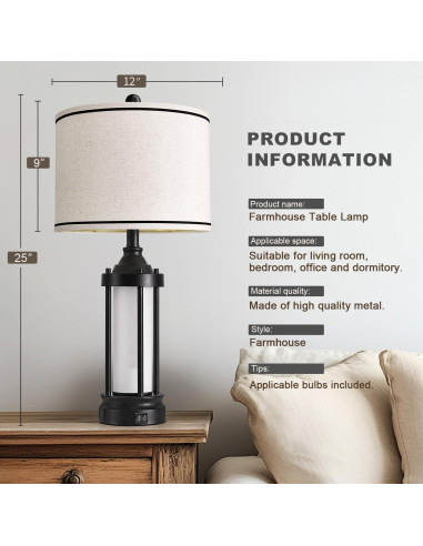 Juego de 2 Lámparas de Mesa G-SAFAVA 63.5 cm con USB Negra