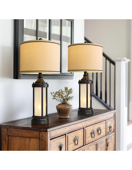 Juego de 2 Lámparas de Mesa G-SAFAVA 63.5 cm con USB Negra