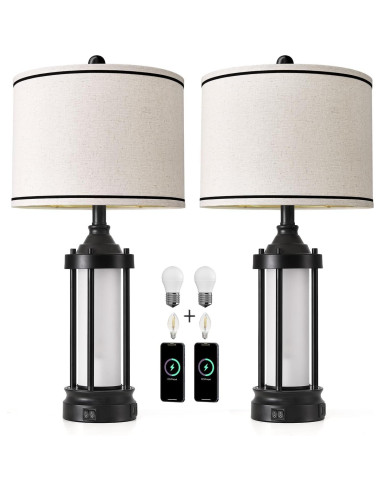 Juego de 2 Lámparas de Mesa G-SAFAVA 63.5 cm con USB Negra