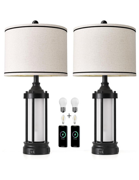 Juego de 2 Lámparas de Mesa G-SAFAVA 63.5 cm con USB Negra