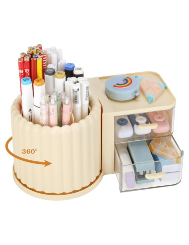 Organizador de Escritorio LETURE Rotativo con 2 Cajones Crema