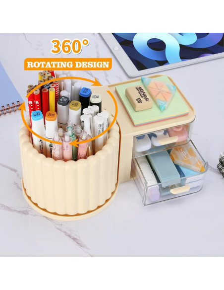 Organizador de Escritorio LETURE Rotativo con 2 Cajones Crema