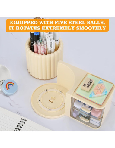 Organizador de Escritorio LETURE Rotativo con 2 Cajones Crema