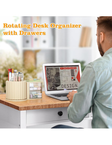 Organizador de Escritorio LETURE Rotativo con 2 Cajones Crema