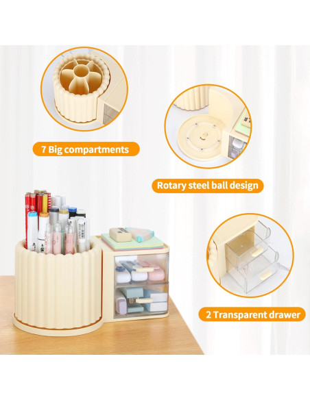 Organizador de Escritorio LETURE Rotativo con 2 Cajones Crema