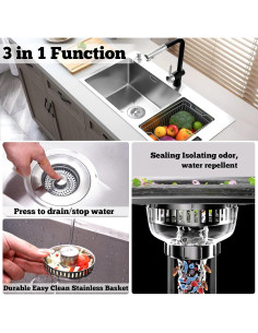 Desagüe de Fregadero 3 en 1 POWERSIR Acero Inoxidable SUS 304 2