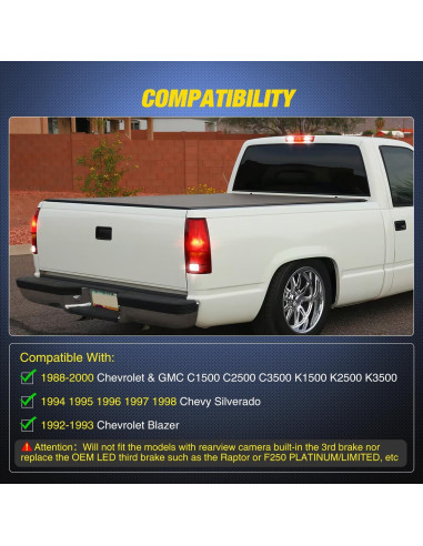 Luz de Freno LED Nilight Rojo para Chevy GMC C/K 1988-2000