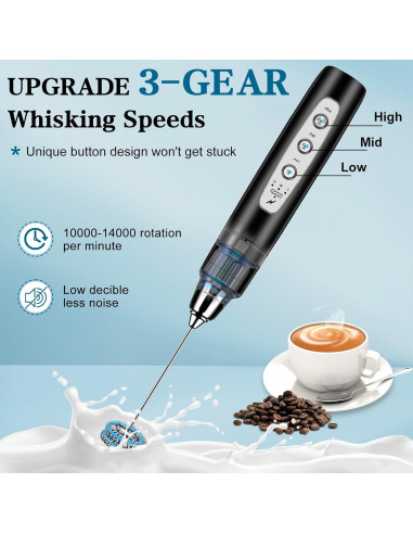 Espumador de Leche Eléctrico BSRGMS Negro 3 Velocidades