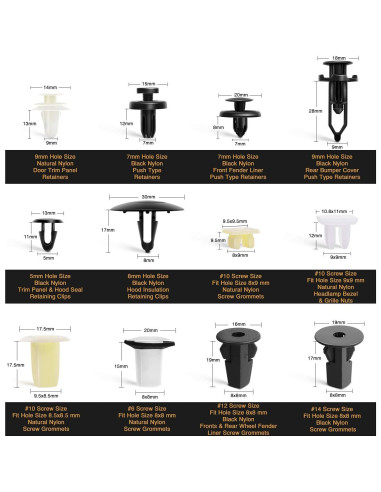 GOOACC 166 Pcs Clips de Retención y Grommets de Tornillo