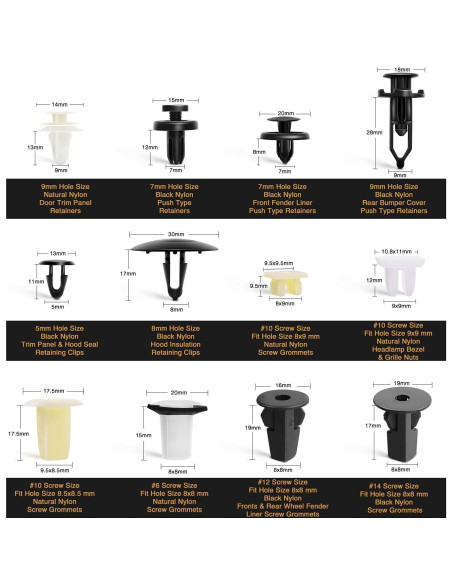 GOOACC 166 Pcs Clips de Retención y Grommets de Tornillo