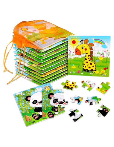 Rompecabezas de Madera SANNIX para Niños - 12 Piezas Animales