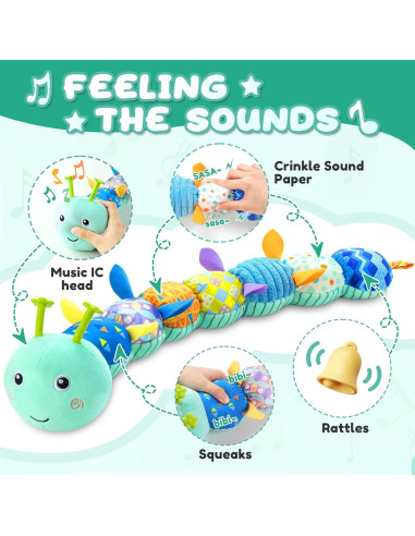 Juguete Musical Suave para Bebés AWOTOY Oruga Azul 0-12 Meses