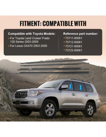 Sellos de Moldura de Ventana GZYF para Toyota Prado 2003-2009