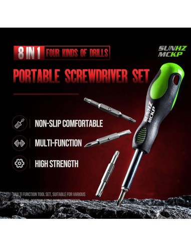 Destornillador 8 en 1 SUNHZMCKP, portátil y ergonómico