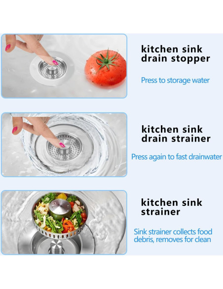 Colador Tapón de Drenaje CARUUYI Acero Inoxidable 3-en-1 Colador Tapón de Drenaje CARUUYI Acero Inoxidable 3-en-1