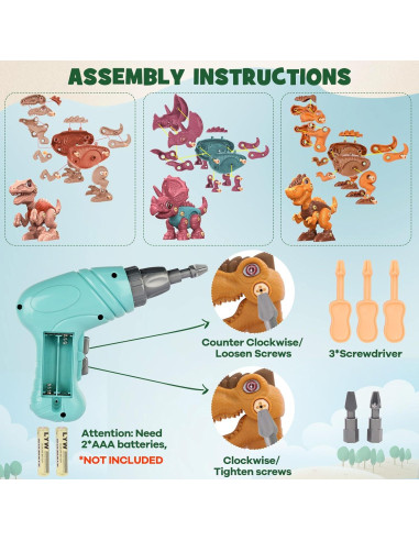 Juguete de Dinosaurio Desmontable Laradola con Taladro Eléctrico