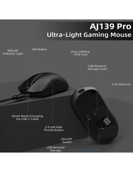 Ratón Gaming Inalámbrico A.JAZZ AJ139 G Pro 59g 26000DPI