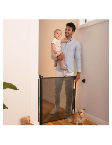 Puerta Retráctil Perma para Bebés y Mascotas 140x84 cm Negra