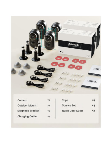 Cámaras de Seguridad Inalámbricas ZUMIMALL 2K para Exterior - 4 Paquetes
