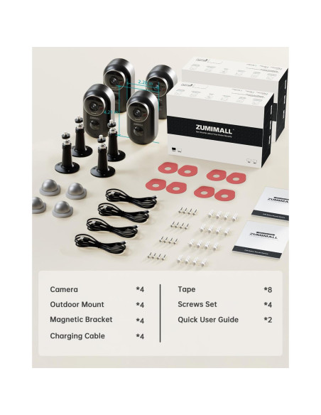 Cámaras de Seguridad Inalámbricas ZUMIMALL 2K para Exterior - 4 Paquetes Cámaras de Seguridad Inalámbricas ZUMIMALL 2K para Exterior - 4 Paquetes