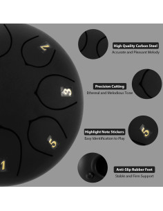 Tambor de Lengua de Acero Eavnbaek 6" 8 Notas Negro con Accesorios 2