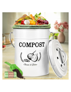 Cubo de Compostaje AOSION Blanco 3.78L con Filtros y Bolsas