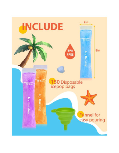150 Bolsas Desechables para Paletas de Hielo Grvntot 20.32x5.08 cm