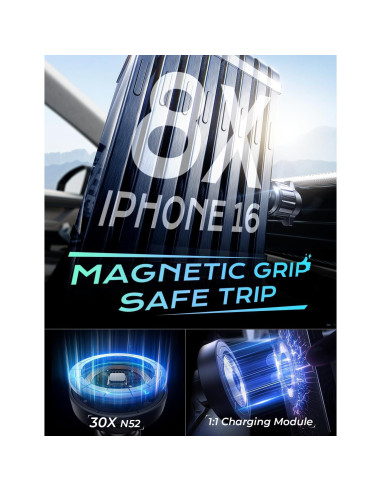 Soporte de Coche MagSafe LISEN para iPhone 16 - Cargador Inalámbrico
