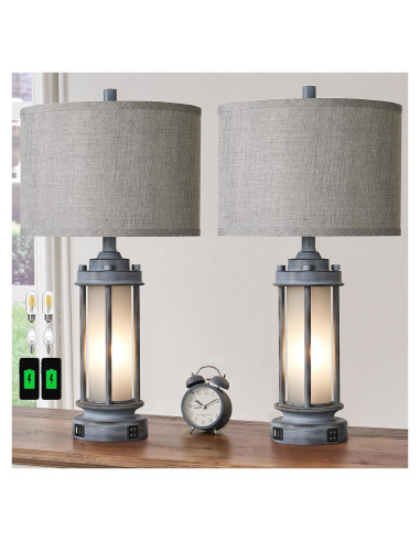 Juego de 2 Lámparas de Mesa Rústicas AIEAMPDO con USB