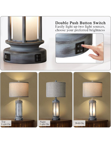 Juego de 2 Lámparas de Mesa Rústicas AIEAMPDO con USB