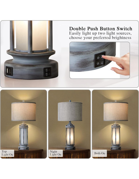 Juego de 2 Lámparas de Mesa Rústicas AIEAMPDO con USB