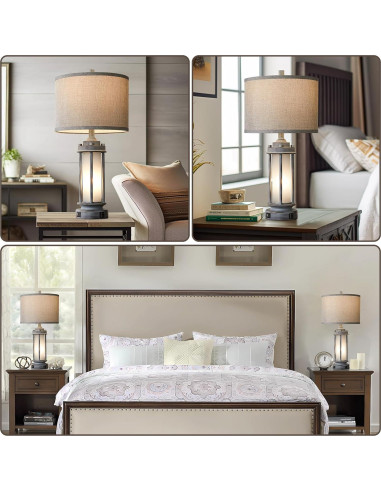 Juego de 2 Lámparas de Mesa Rústicas AIEAMPDO con USB