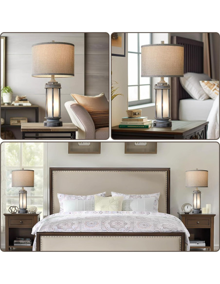 Juego de 2 Lámparas de Mesa Rústicas AIEAMPDO con USB