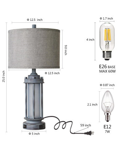 Juego de 2 Lámparas de Mesa Rústicas AIEAMPDO con USB
