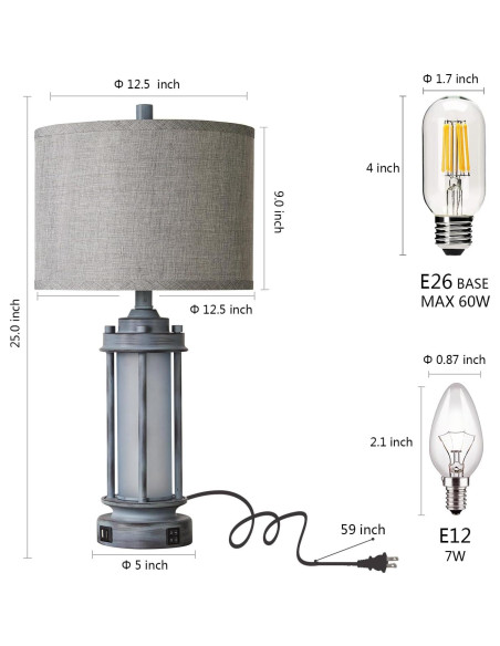 Juego de 2 Lámparas de Mesa Rústicas AIEAMPDO con USB