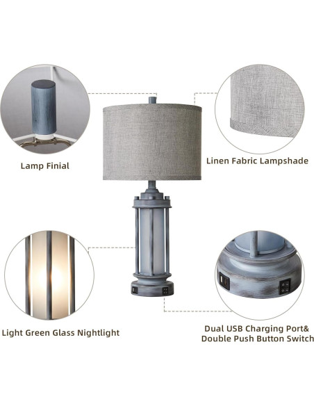 Juego de 2 Lámparas de Mesa Rústicas AIEAMPDO con USB