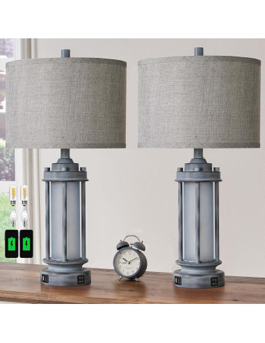 Juego de 2 Lámparas de Mesa Rústicas AIEAMPDO con USB