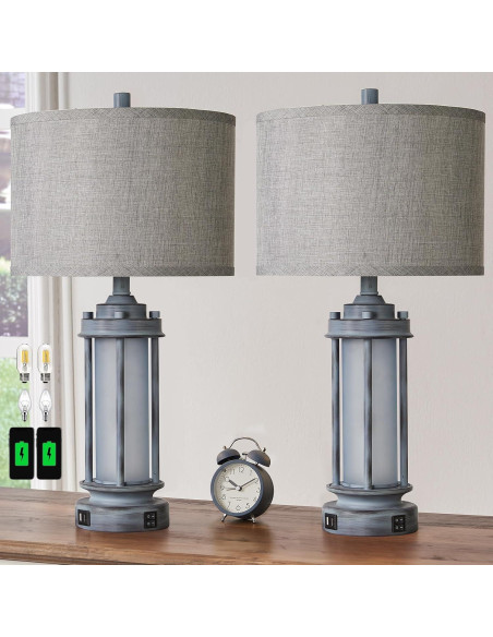Juego de 2 Lámparas de Mesa Rústicas AIEAMPDO con USB