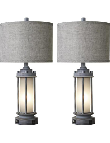 Juego de 2 Lámparas de Mesa Rústicas AIEAMPDO con USB