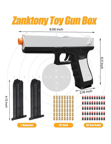 Pistola de Juguete Zanktony con Balas Blandas y Expulsión Automática