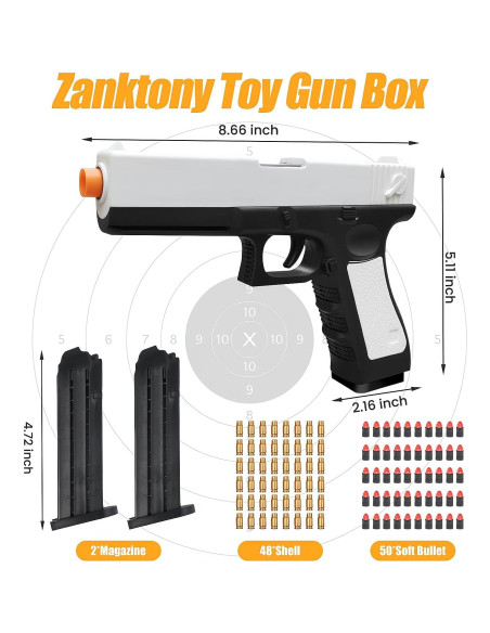 Pistola de Juguete Zanktony con Balas Blandas y Expulsión Automática