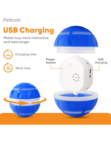 Bola Rodante Interactiva Petbobi para Perros - Azul 8 cm