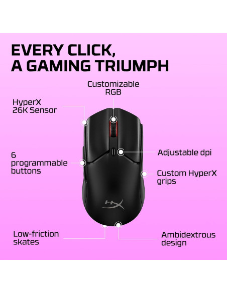 HyperX Pulsefire Haste 2 Mini - Ratón Gaming Inalámbrico 59g