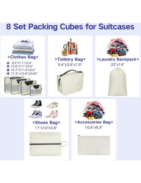 Cubos de Compresión para Empacar FREEAMG - 8 Piezas Beige