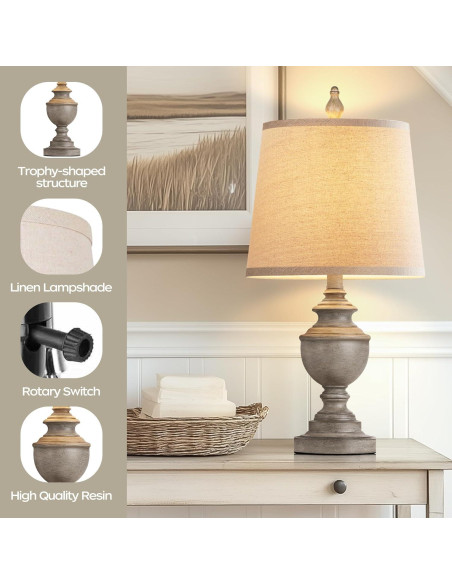 Juego de 2 Lámparas de Mesa Retro PARTPHONER Gris Antiguo