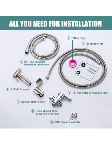 Rociador de Bidet de Mano Pugrwei BDA-1 Acero Inoxidable