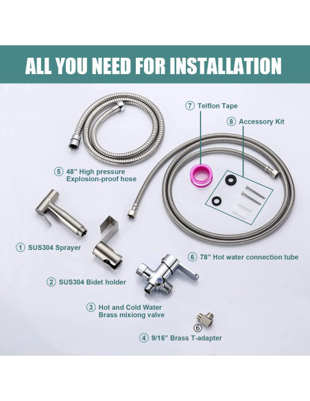 Rociador de Bidet de Mano Pugrwei BDA-1 Acero Inoxidable