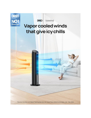 Ventilador Torre Dreo IceWind 55W Oscilante 80 Control Remoto